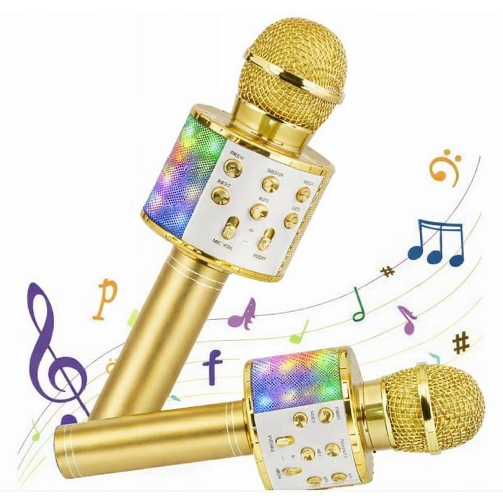 Złoty mikrofon do karaoke z wbudowanym głośnikiem