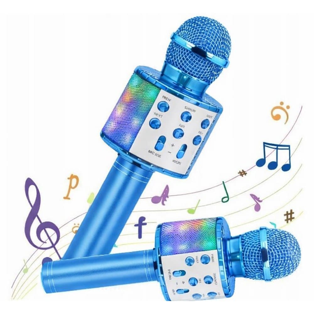 Niebieski mikrofon do karaoke z wbudowanym głośnikiem