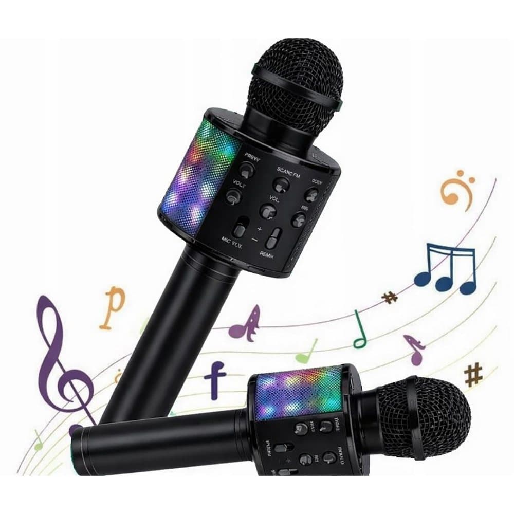 Czarny mikrofon do karaoke z wbudowanym głośnikiem