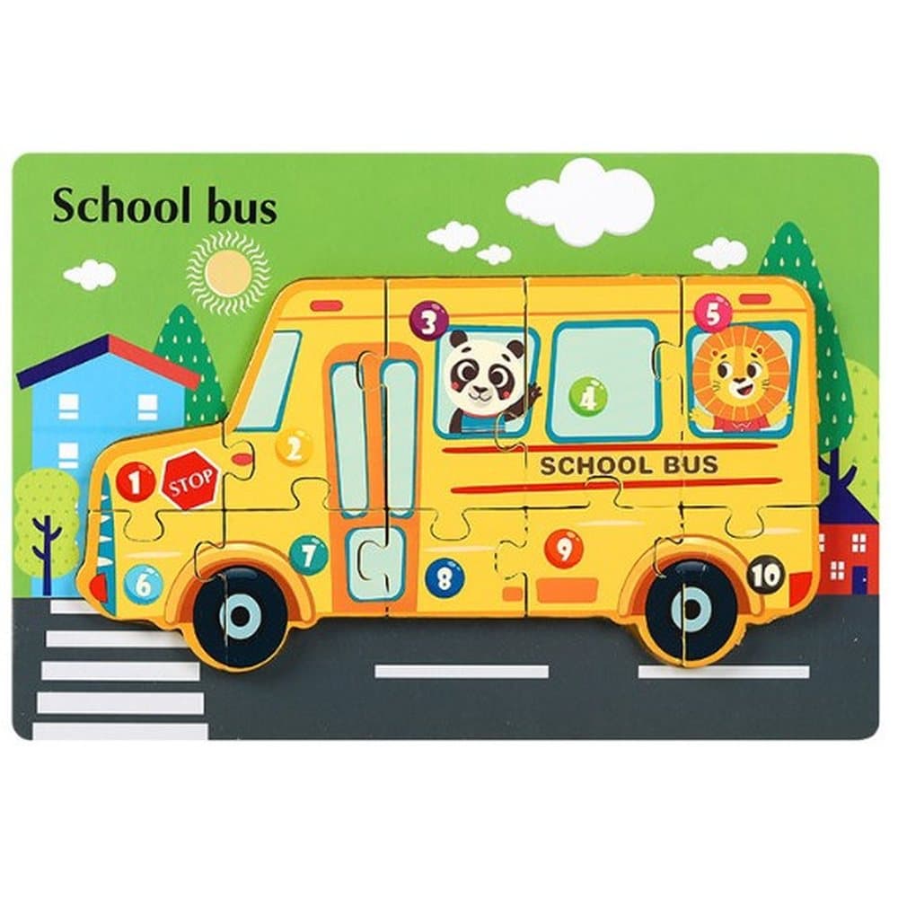 Puzzle Drewniane dla Dzieci AUTOBUS 22 × 15 cm Układanka Edukacyjna