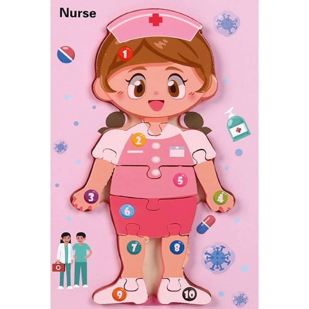 Puzzle Drewniane dla Dzieci PIELĘGNIARKA 22 × 15 cm Układanka Edukacyjna