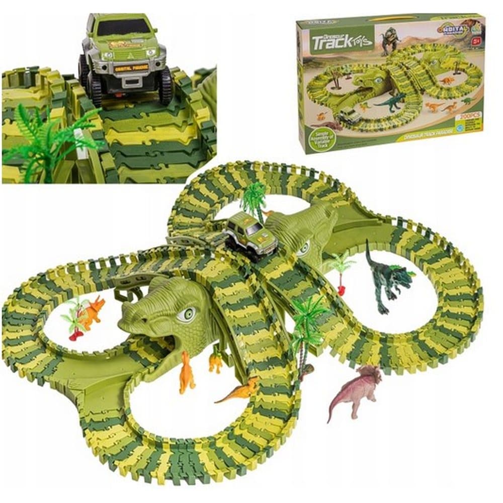 MEGA ZESTAW Tor Wyścigowy Dinozaury 240 el Elastyczny Tor + Auto + Figurki