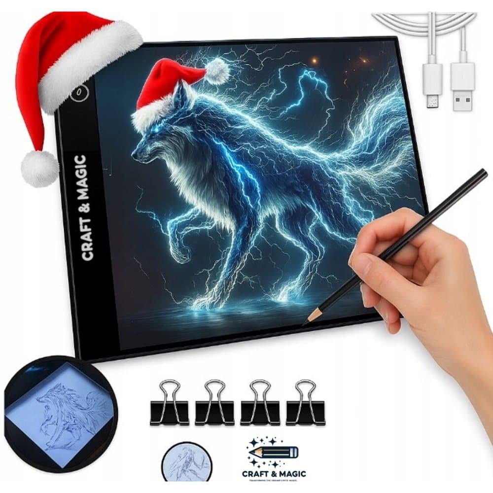 BRIGHTPAD LED – Tablet Graficzny Craft & Magic A4 + KLIPSY Deska Kreślarska