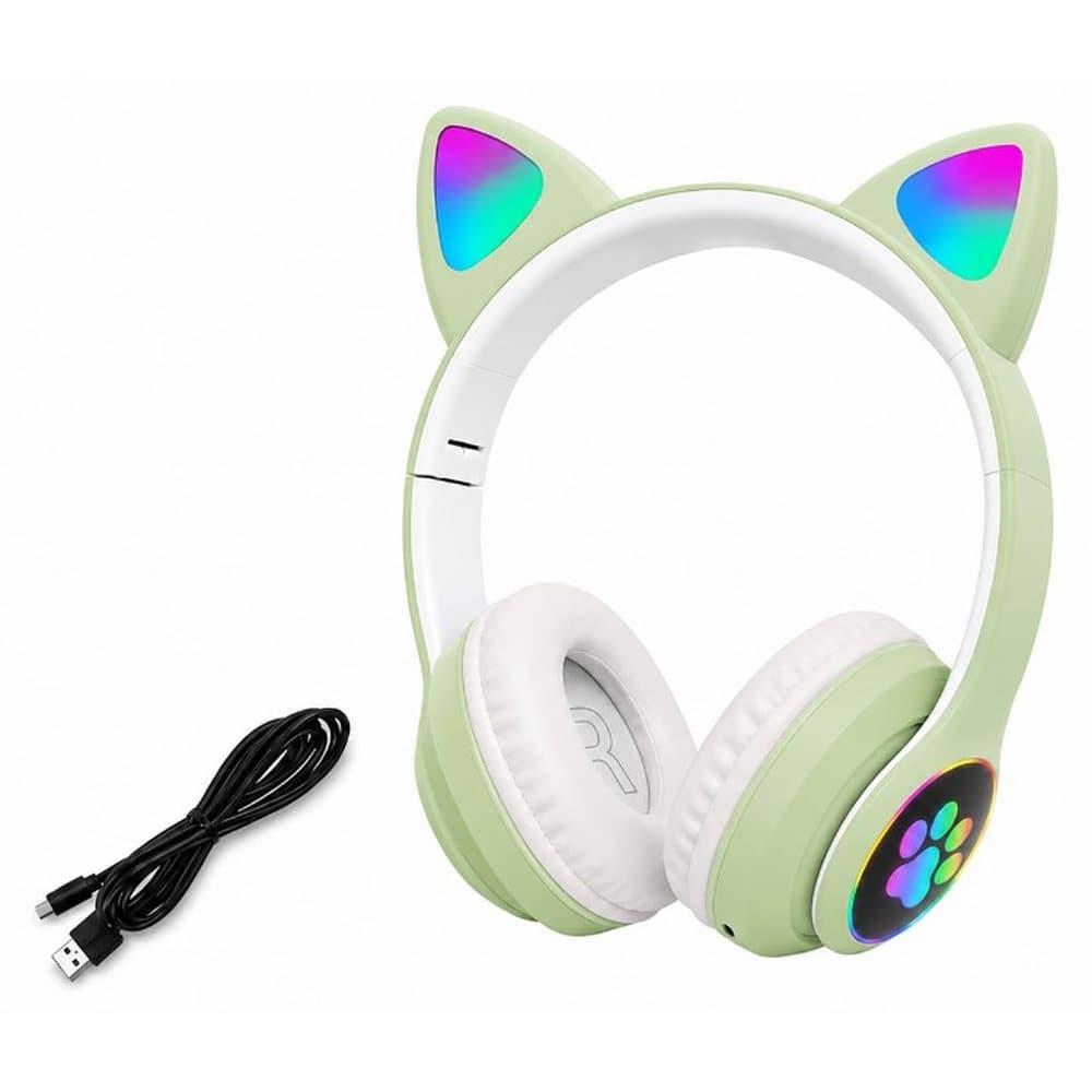 Zielone słuchawki kocie uszka LED RGB