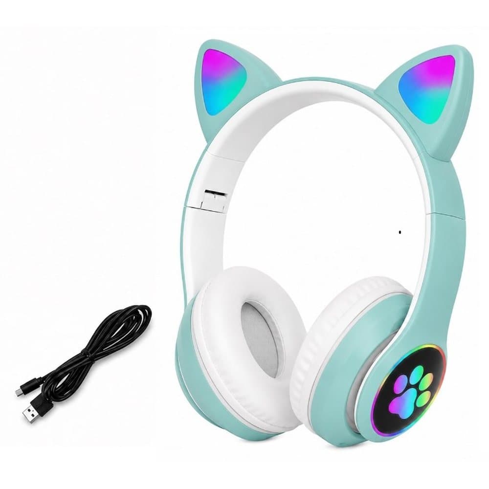 Niebieskie słuchawki kocie uszka LED RGB