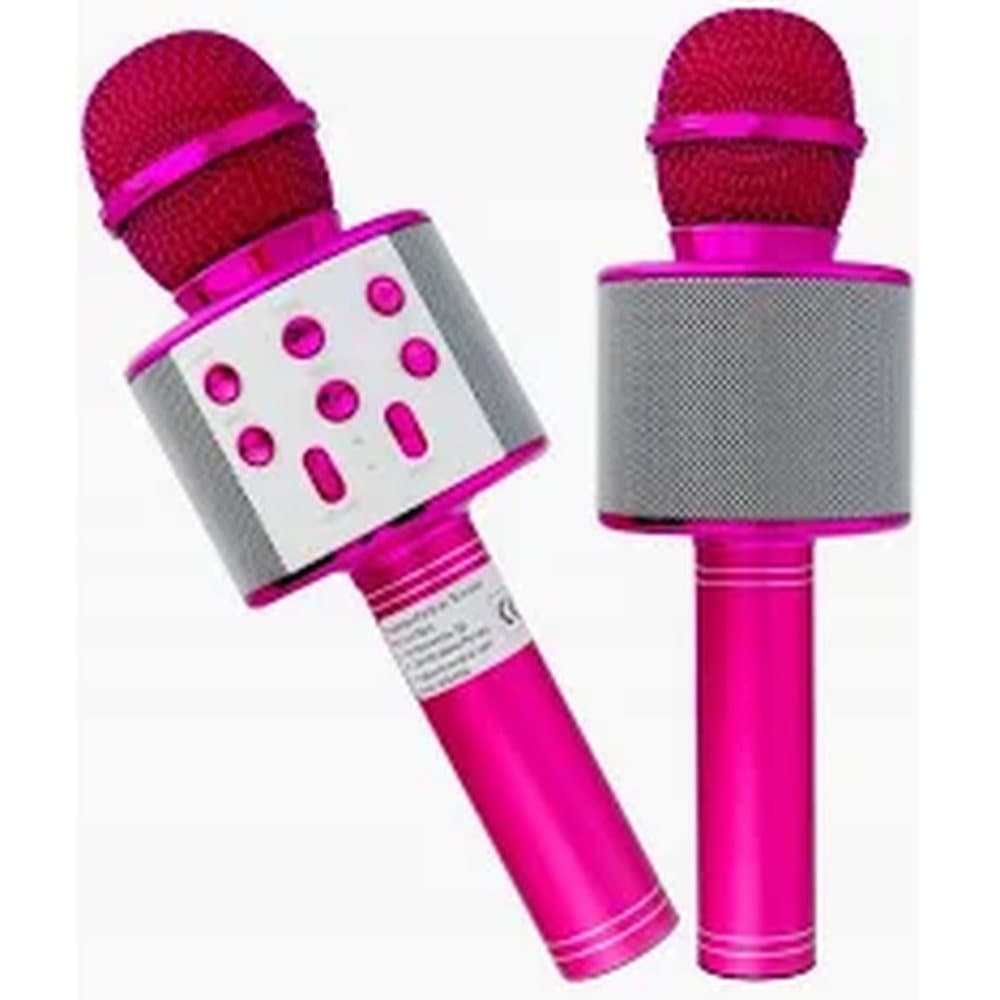 Różowy mikrofon do karaoke z wbudowanym głośnikiem
