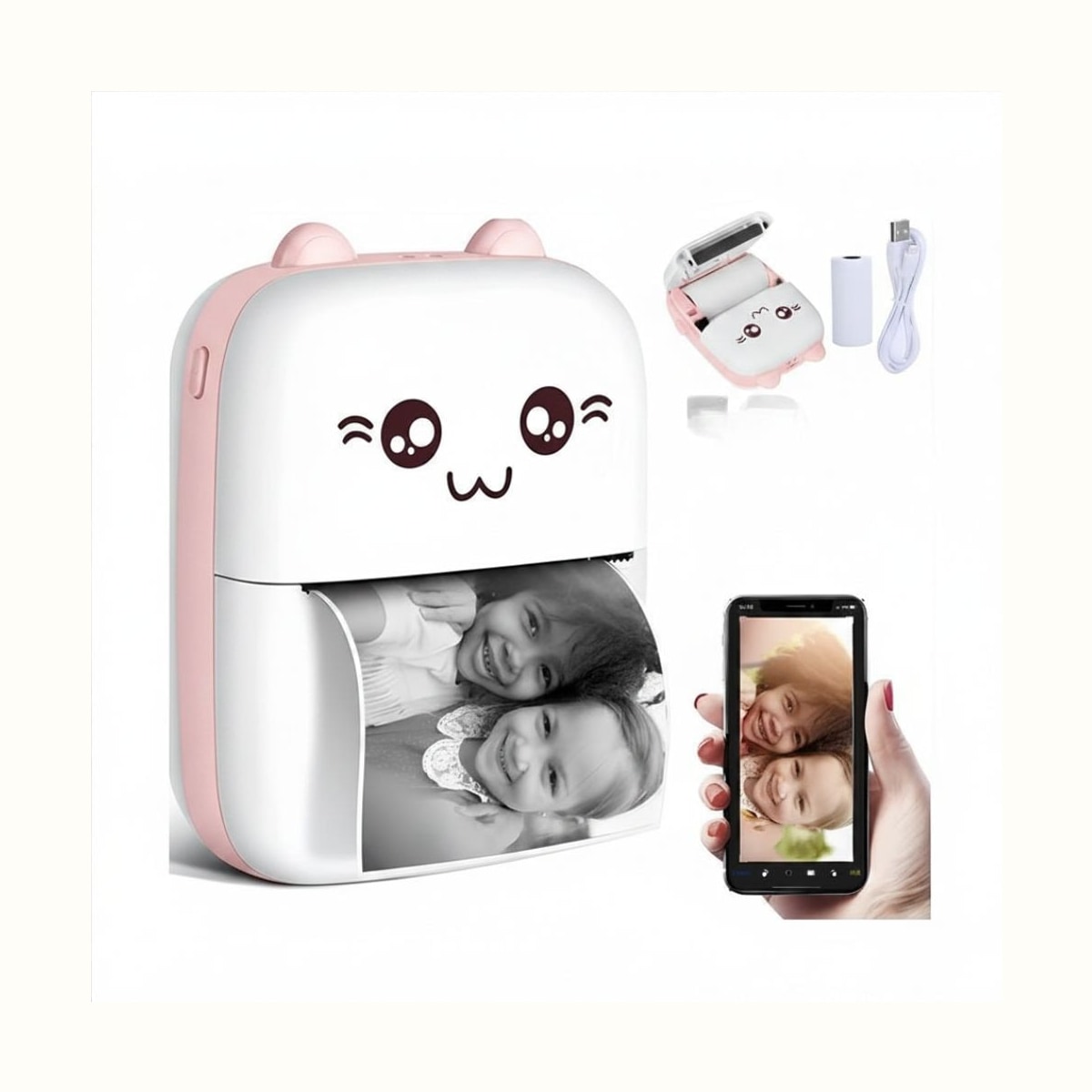 Różowy Drukuś - mini drukarka termiczna Bluetooth